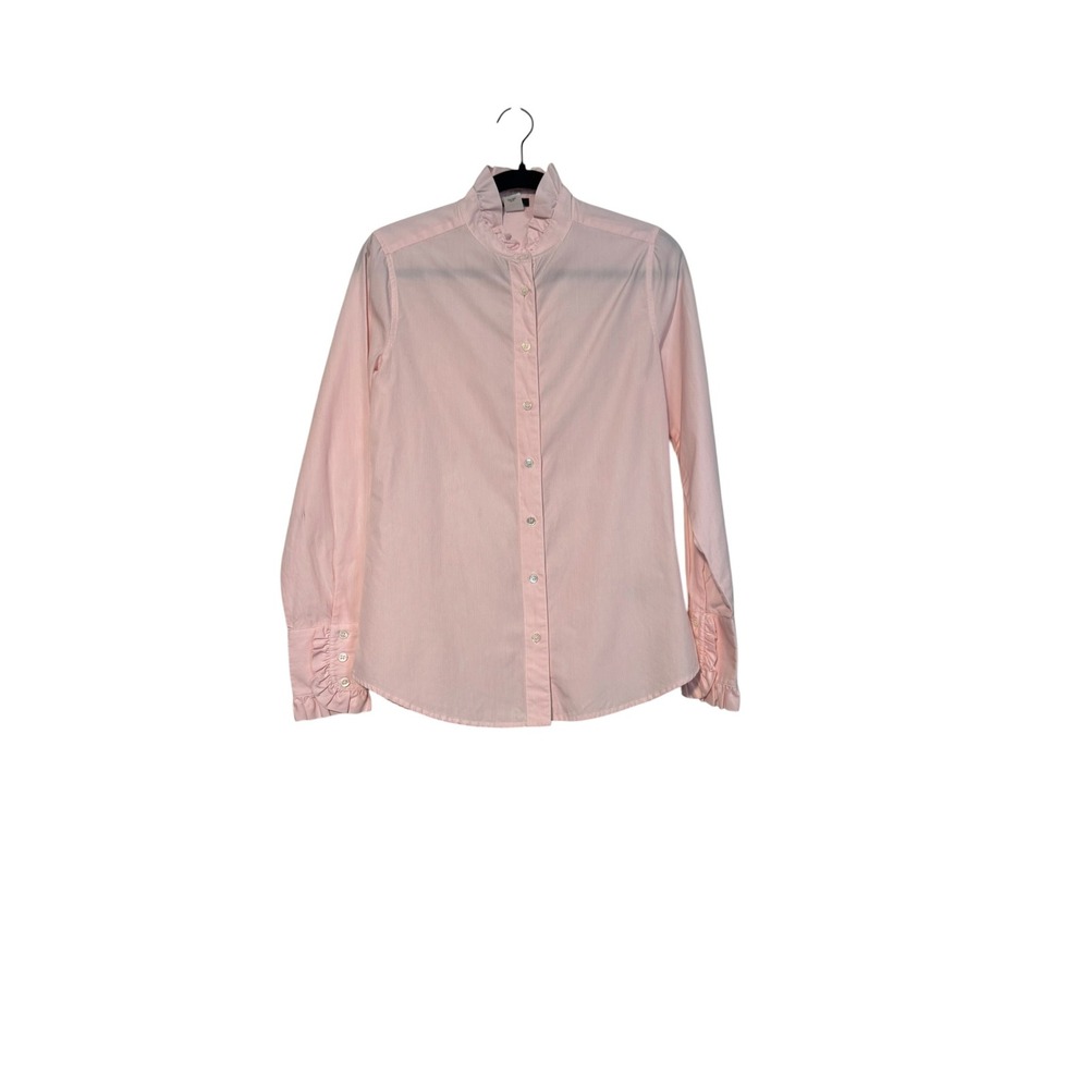 J.Crew Pink Stripe Ruffle Collar Button Down Shirt Coquette Cottagecore Feminine